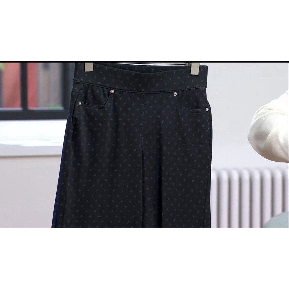 Denim & Co. Regular Comfy Knit Air Star Print Wide Leg Jeans Black Sz M
